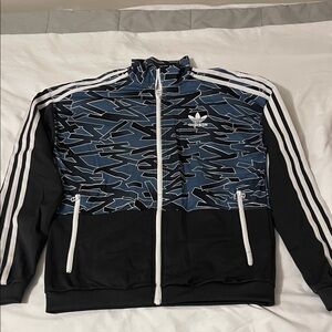 Adidas Men's Black and Navy Patterned Jacket